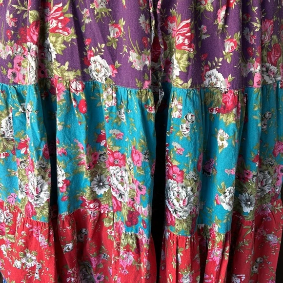 Vintage Shabby Chic Floral Tiered Flowy Cottton Gauze Sleeveless Sundress 90s - Picture 3 of 13